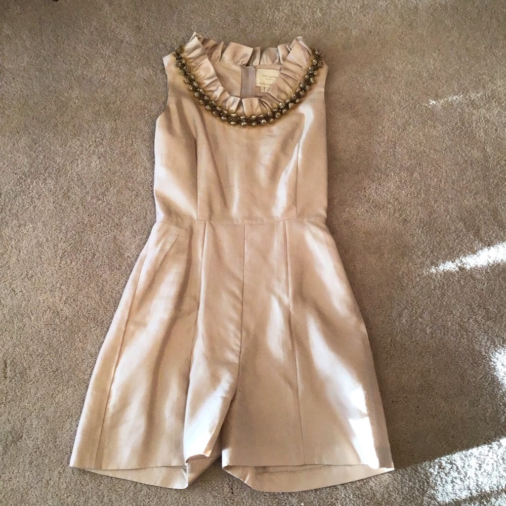 kate spade Champagne Sleeveless Ruffle Beaded-Neck Romper